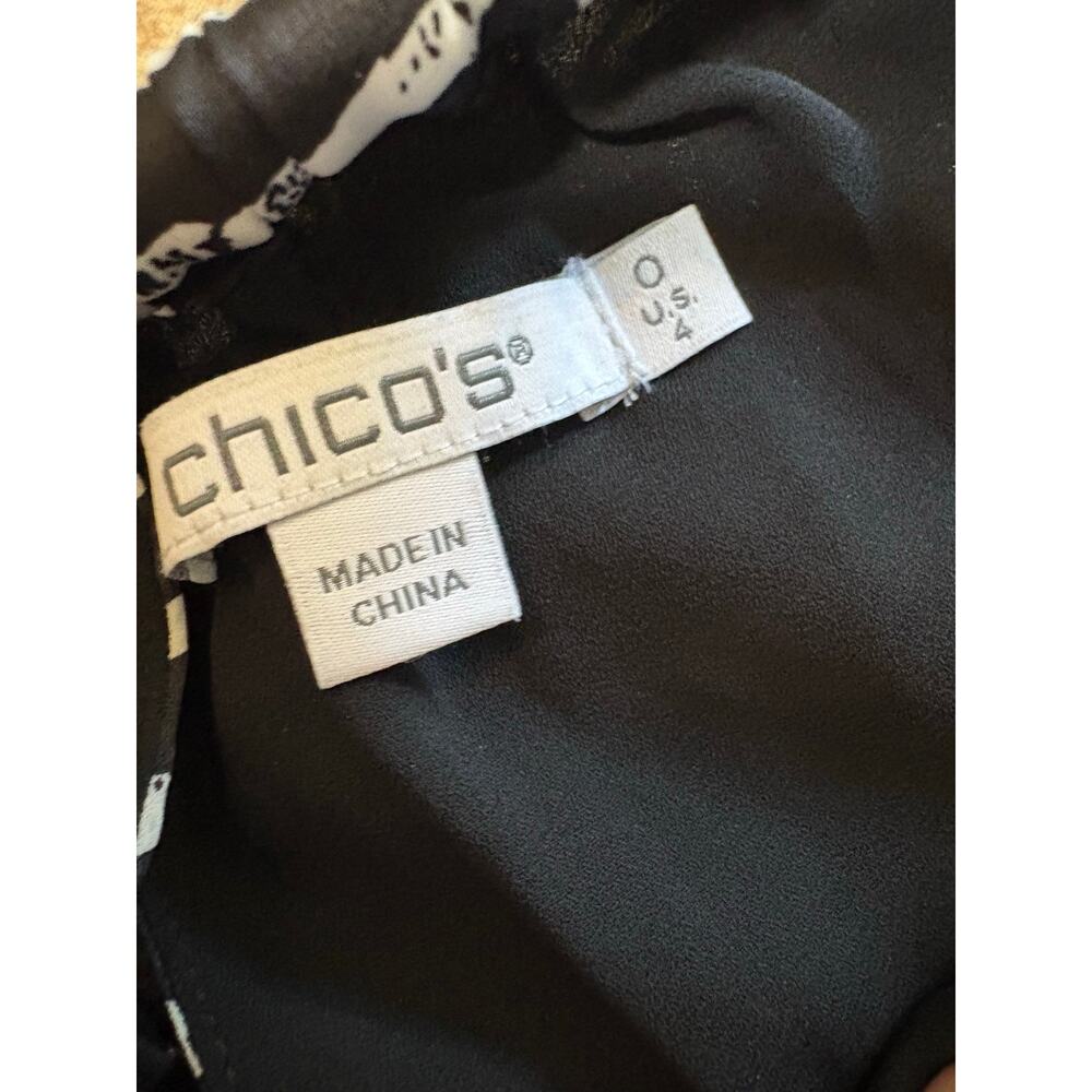 Chico's Size 4 Black and White Satin Geometric Maxi Dress - Picture 8 of 9